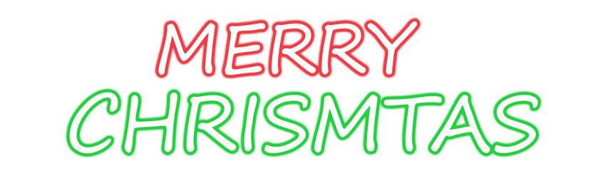 Merry Christmas Neon Text  with glowing red and green on transparent background
