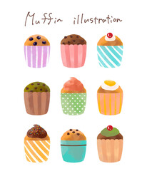 カラフルなマフィンのイラストセット