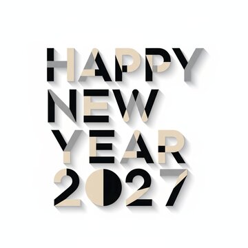 Happy New Year 2027 Typography Celebration Graphic Design with Shadow Effect on White Background
