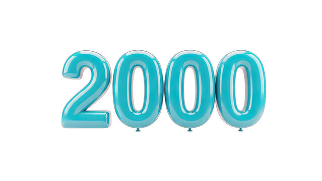 Turquoise Balloon Numbers 2000 on White Background
