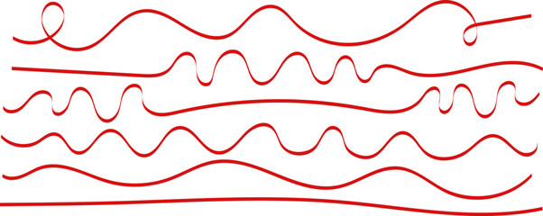 collection of red wavy line and curly brush stroke element on white background