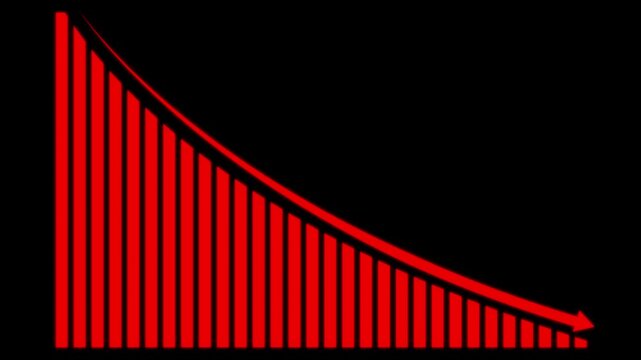 Red Downward Trend Bar Chart with Arrow on Black graph