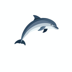 Obraz premium Flat illustration of a blue dolphin leaping against a stark white backdrop