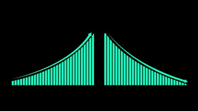 Teal Up and Down Trend Bar Charts on Black graph arrow
