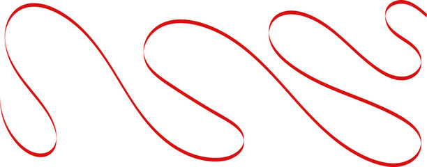 Red flowing silk ribbon with elegant curves and waves isolated on white background, decorative border for festive greeting cards and banners