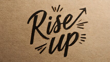 Rise up motivational handwritten typography on kraft paper background.