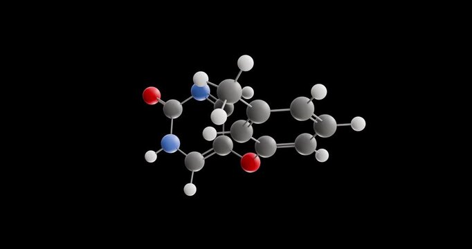 Octyl acetate molecule, rotating 3D model of solvent, looped video on a black background
