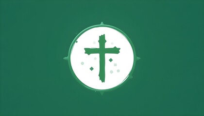 Obraz premium “Christian healing cross plus logo, medical plus blended with holy cross, green and white colors, clean vector icon, spiritual healthcare symbol, minimal design, professional stock illustration, no te