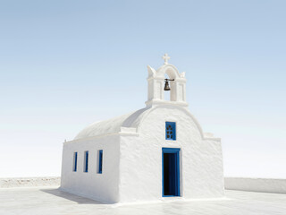 Church stands prominently on a bright coastal landscape