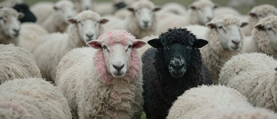 Sheep stand out in pasture
