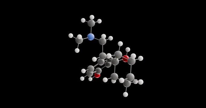Desvenlafaxine molecule, rotating 3D model of antidepressant, looped video on a black background
