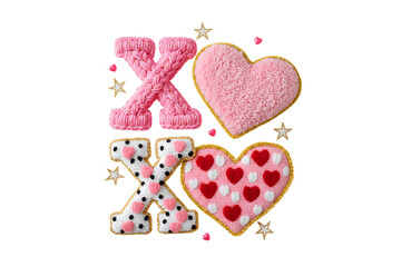 XOXO Chenille Patch Texture Letters with Pink Hearts and Stars Sublimation Design