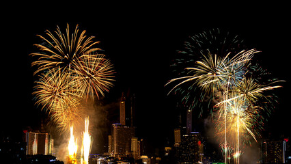 fireworks over the river, Fireworks Stock Image In Black Background.