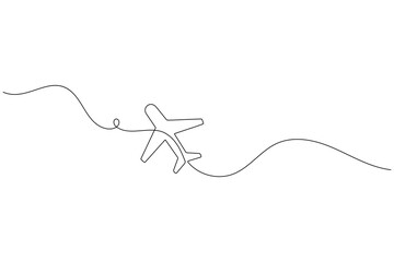 Obraz premium Airplane continuous line drawing, travel and aviation concept.