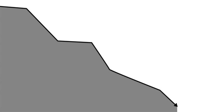 Gray Area Chart Showing Downward Trend with Arrow graph