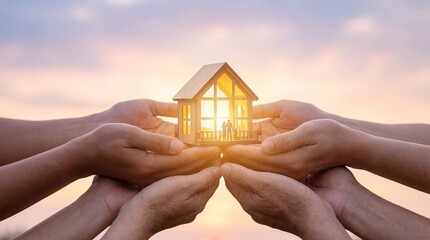 A conceptual shot of unity in community housing beautiful sunset background inspirational image warm environment symbolizing togetherness