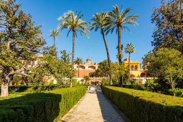 Alcazar of Seville gardens in Andalusia, Spain