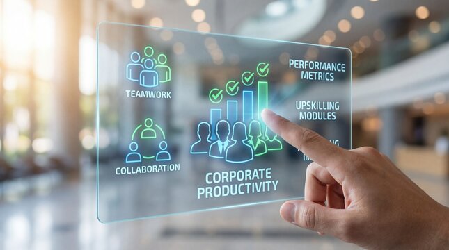 Enhancing corporate productivity through innovative performance metrics modern office digital graphics bright environment close-up view business concept