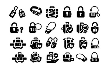 Collection of various lock and security icons in bold black design