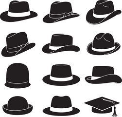 Collection of various vintage hat silhouettes and headwear icons
