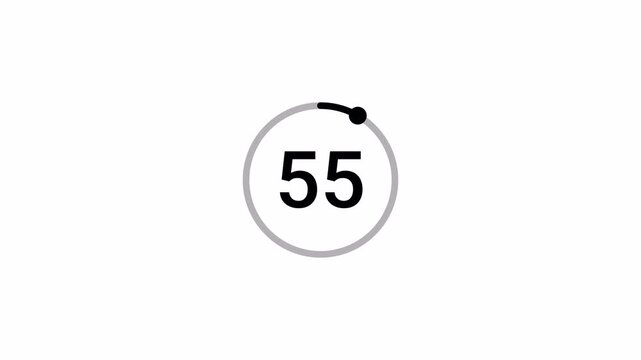 One minute countdown timer animation on transparent background, countdown timer animation from sixty to zero second with an alpha channel, 4k one minute countdown animation. 