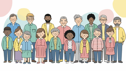 A diverse group of people of all ages and ethnicities standing together, symbolizing unity and community
