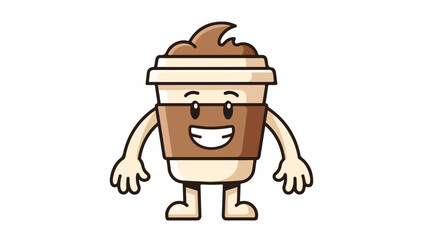 Fototapeta premium Cheerful animated coffee cup character with a friendly smile, perfect as a graphic element or a fun icon representing a hot beverage or cafe concept