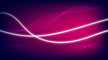 Abstract glowing wave lines on dark purple background