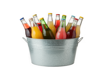 Colorful drinks in a metal bucket isolated on transparent background