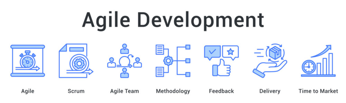 Agile development utilizing scrum methodology with team feedback for faster delivery and reduced time to market.
