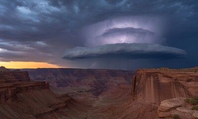 Dramatic storm over a desert canyon