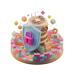 Isometric 3D Clay Model: Cyber Security and Shield [Transparent PNG]