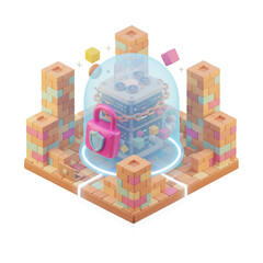Isometric 3D Clay Model: Cyber Security and Shield [Transparent PNG]