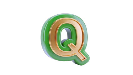 3D Rendered Green and Gold Letter Q Isolated on White