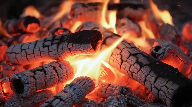 Glowing charcoal embers with vibrant orange flames.