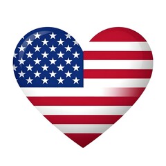 Fototapeta premium American Flag Heart Icon Isolated on White Background