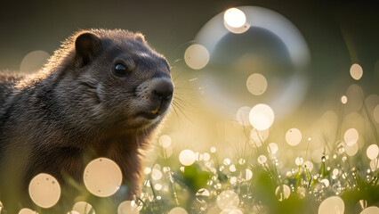 Groundhog in a field with bokeh effect