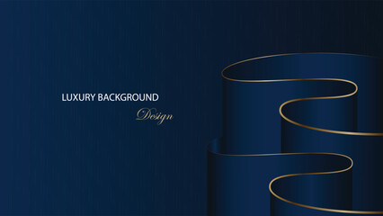 Luxury background vector design. Dark blue abstract background with curved ribbon and gold line. Suit for banner, backdrop, card, award, certificate and others
