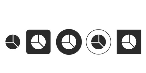 Simple flat pie chart icon set for data visualization UI | Monochromatic infographic icons showing three segments of data | Vector collection of basic circle graph symbols for apps and web design 