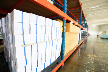 Interior document banking warehouse with paper box on shelf