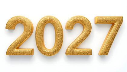 Golden  2027 alphabet and number symbols with metallic design for new year celebration