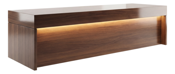 Reception table with integrated LED light strip for a modern home studio.