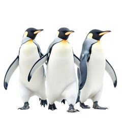 Obraz premium Three King Penguins standing together on transparent background
