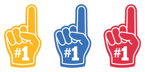 Sports fan foam finger vector illustration, number one hand gesture symbol, representing team support, cheering fans, stadium excitement, sports events, fan culture, and victory celebration graphics