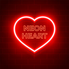 Colorful neon light heart icon. Glowing bright hearts retro neon sign frame on dark background. Elements valentine day festival design.