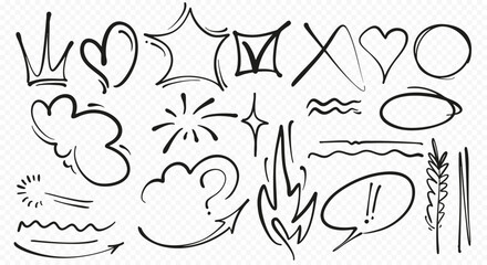 Hand drawn cute doodle line elements. Line movement effect element. 
