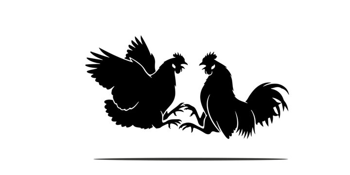 Two roosters fighting silhouette graphic illustration
