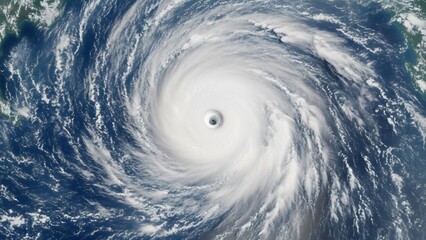 Satellite View of a Powerful Hurricane Swirling Over the Ocean.