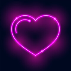 Colorful neon light heart icon. Glowing bright hearts retro neon sign frame on dark background. Elements valentine day festival design.