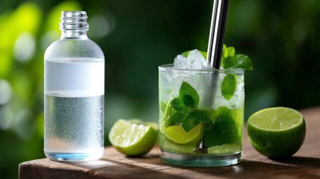 Refreshing mint cocktail with lime slices and ice for summer gatherings